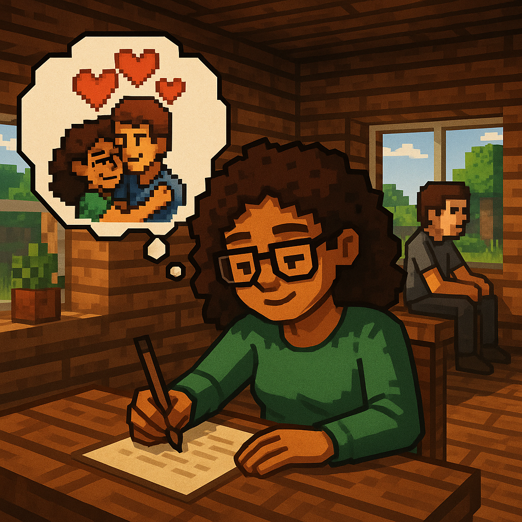 Escena Minecraft - chica escribiendo carta